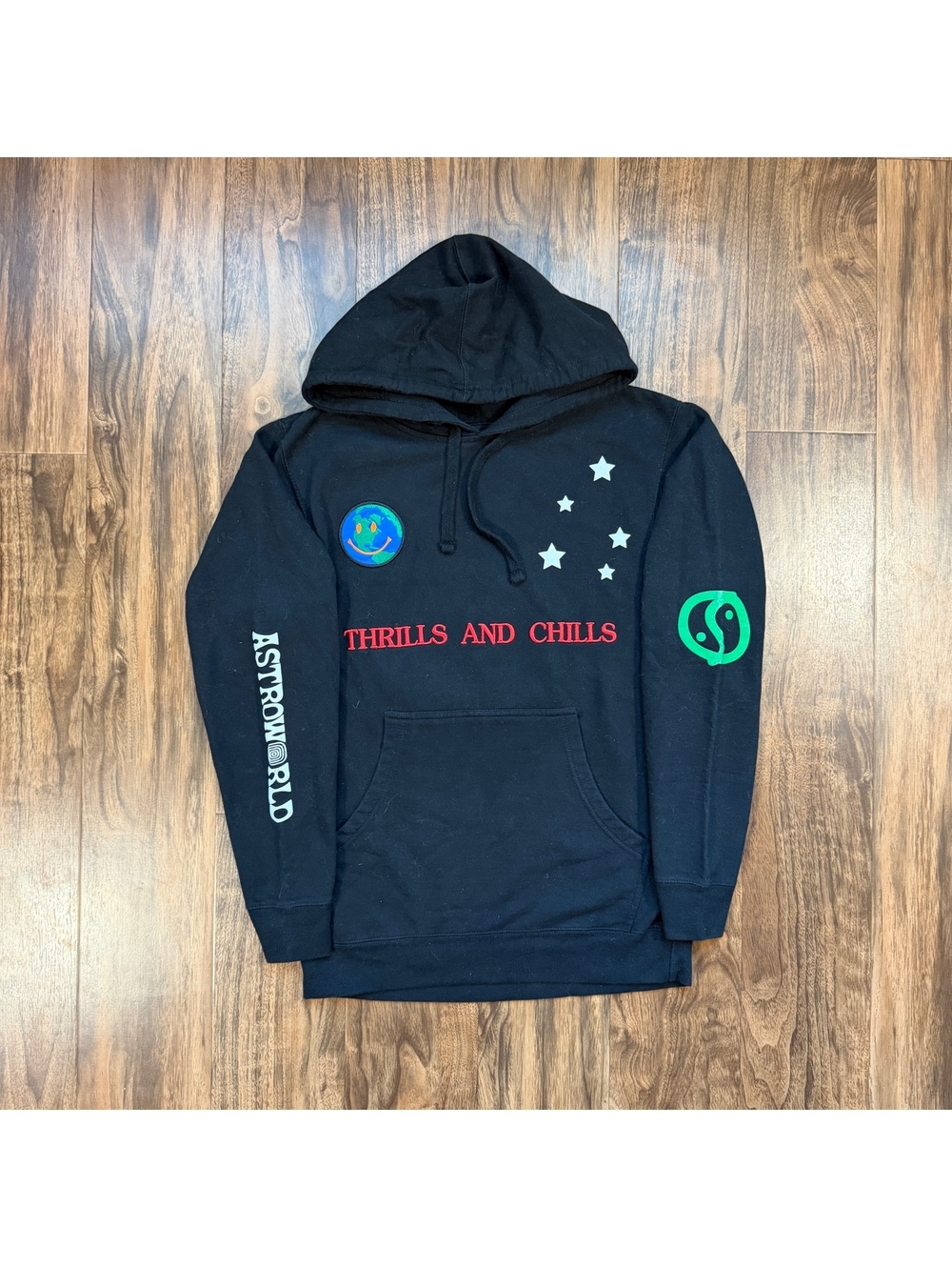 Travis Scott Astroworld Thrills And Chills Hoodie S Black Cactus Jack Tour